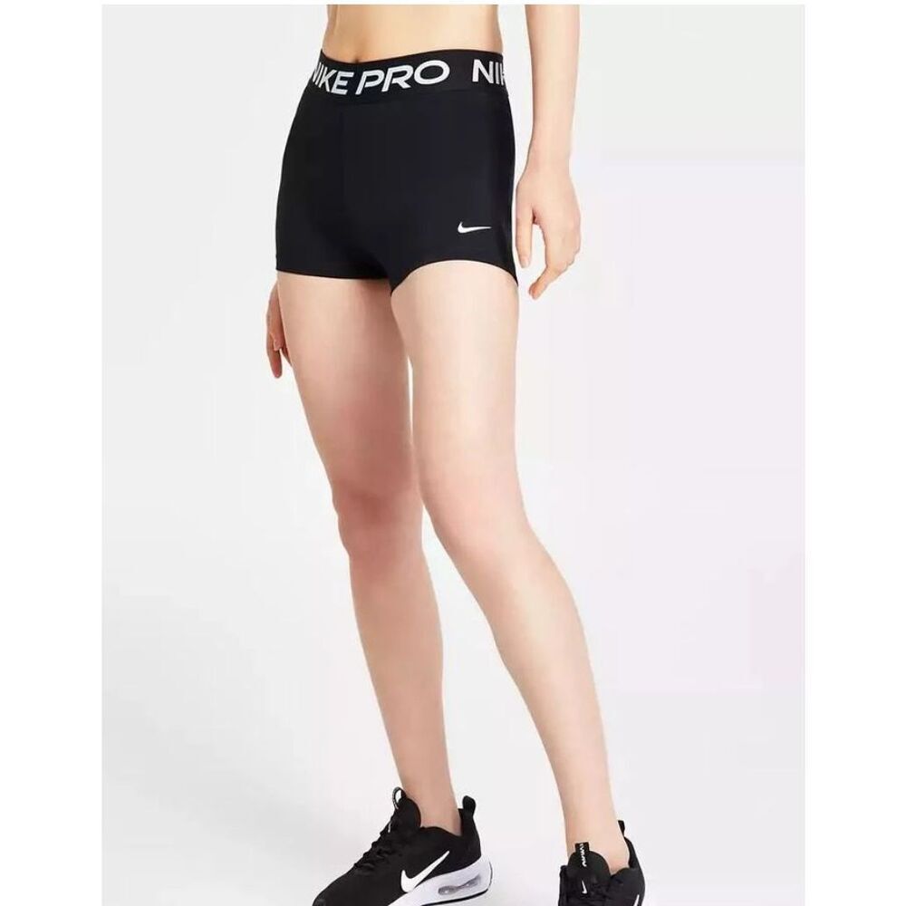 Nike Pro Women's Black White Dri-Fit Pull-On Athletic Training Shorts Size Small